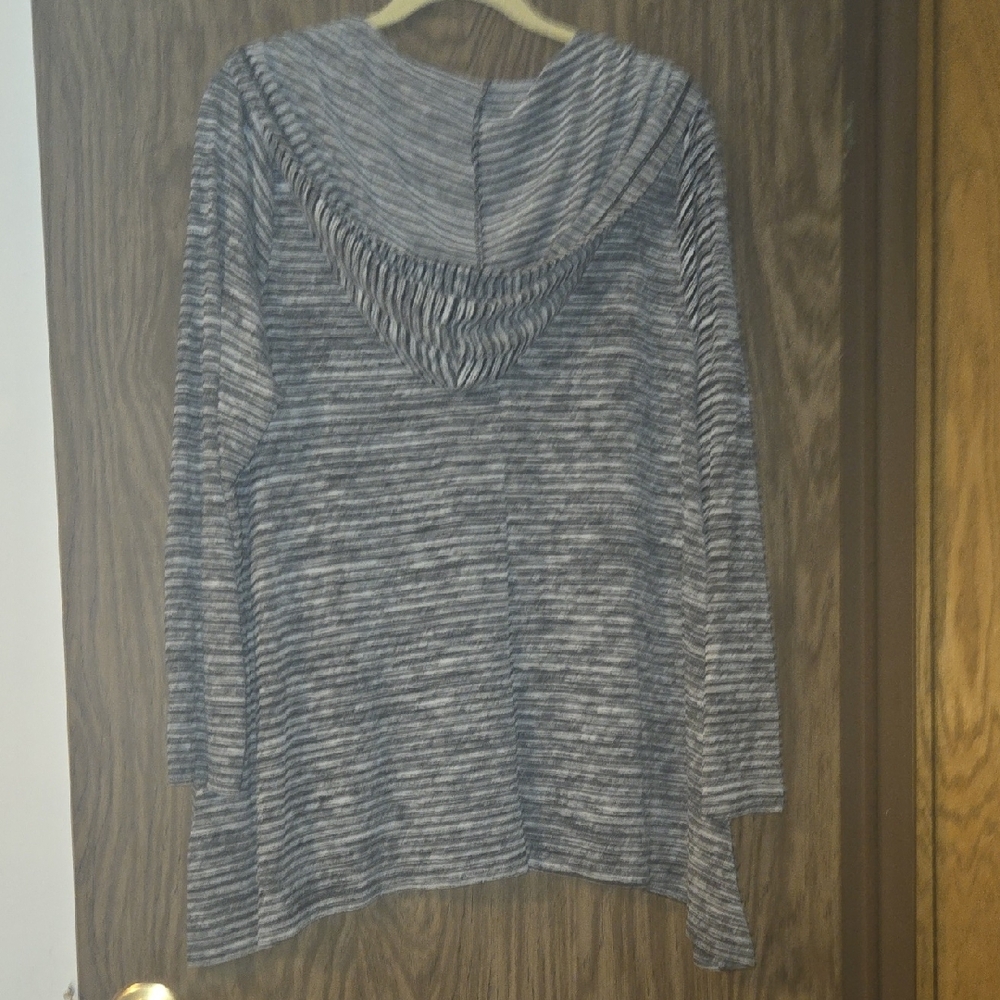Derek Heart Black and Gray Striped Long Sleeve Hooded Top - Picture 2 of 2